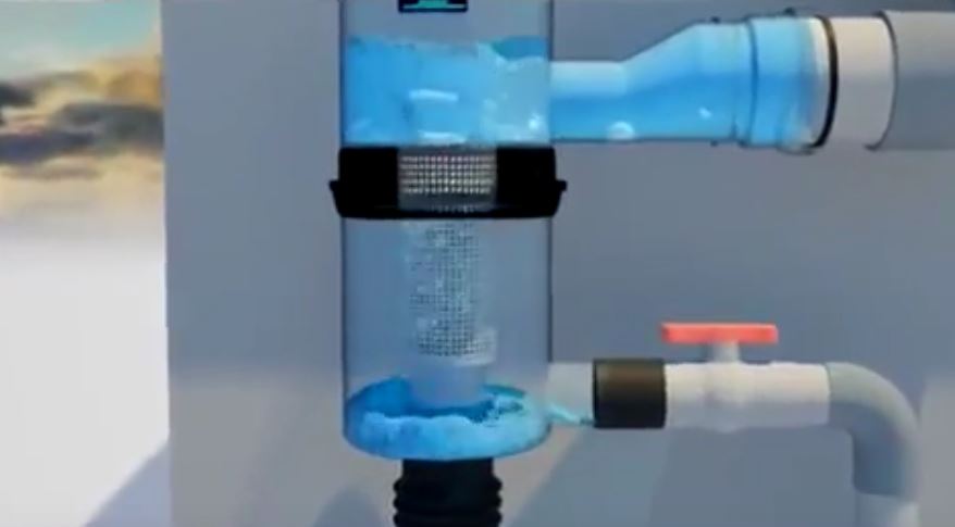 Step 5: Dirt goes down and clean  water goes to tank